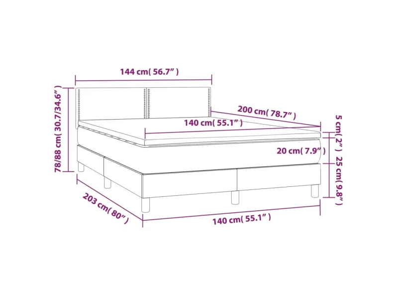 cadre de lit avec matelas et LED Noir 140x200cm