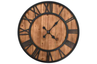 Horloge murale vintage à quartz Bois et métal 60 cm XXL