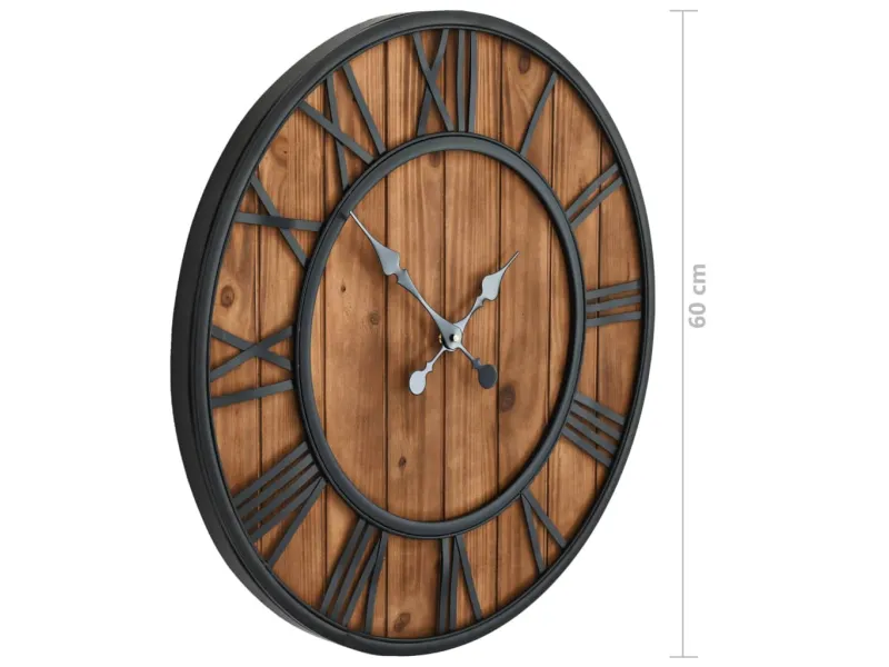 Horloge murale vintage à quartz Bois et métal 60 cm XXL