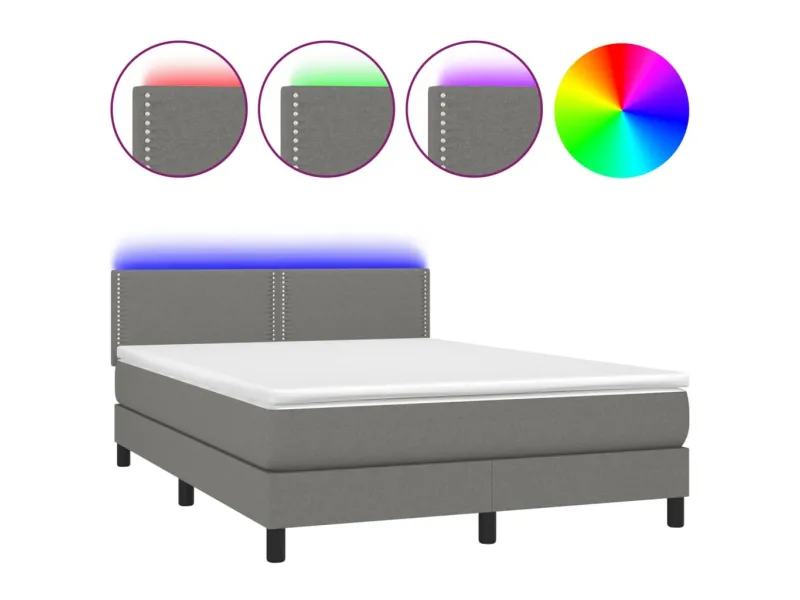 cadre de lit et matelas et LED Gris foncé 140x200 cm