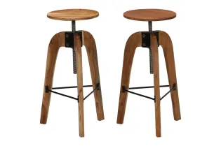 Chaises de bar lot de 2 bois d'acacia solide