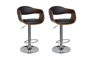 Tabourets de bar lot de 2 noir bois courbé et similicuir