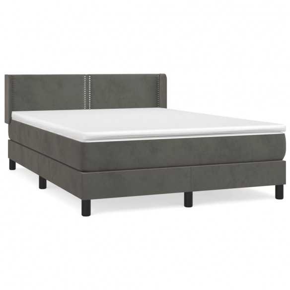 cadre de lit et matelas Gris foncé 140x200cm Velours