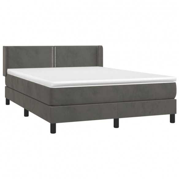cadre de lit et matelas Gris foncé 140x200cm Velours