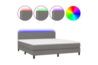 cadre de lit et matelas et LED Gris foncé 160x200 cm 2