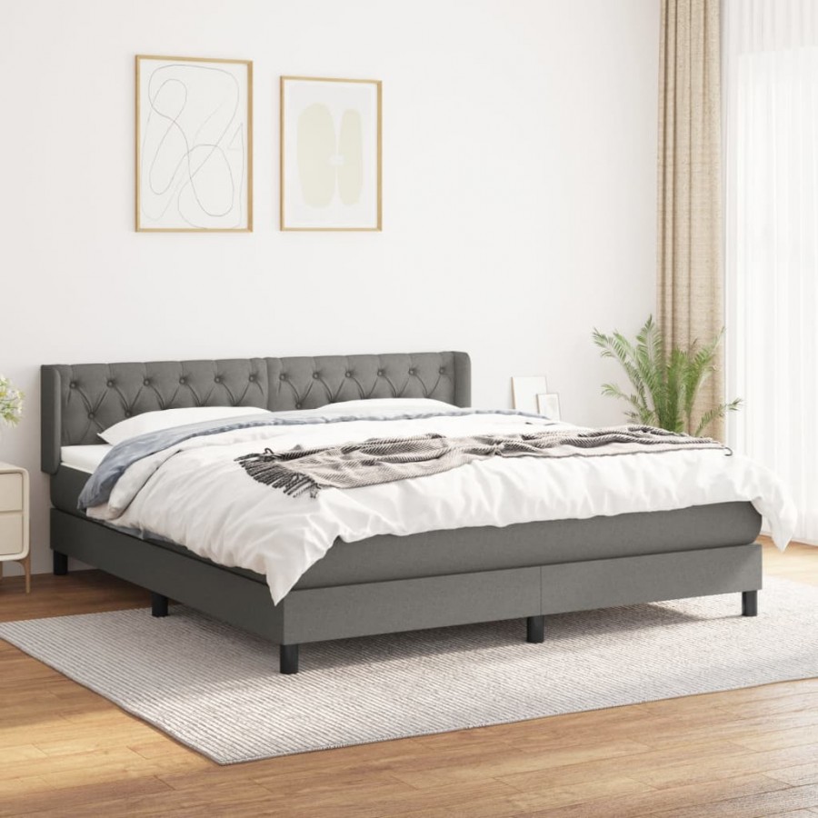 cadre de lit avec matelas Gris foncé 160x200cm Tissu