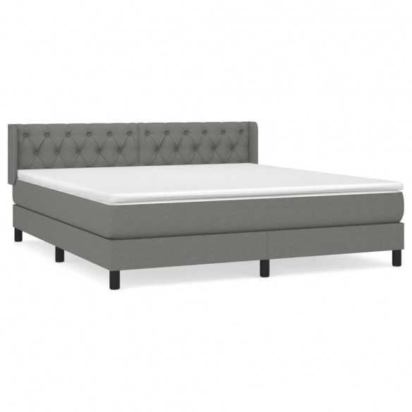cadre de lit avec matelas Gris foncé 160x200cm Tissu