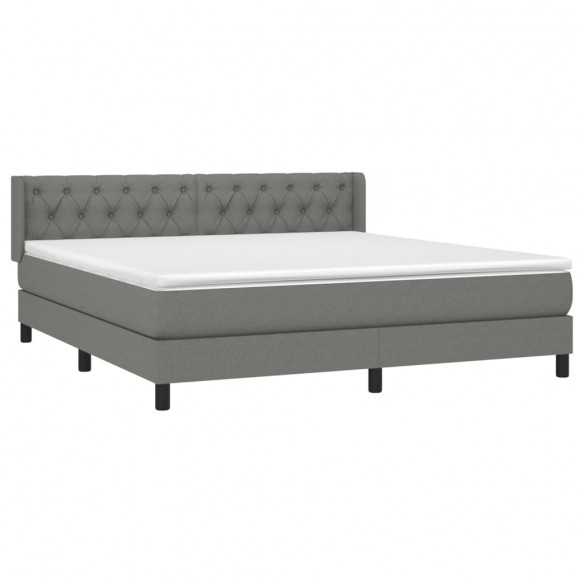 cadre de lit avec matelas Gris foncé 160x200cm Tissu