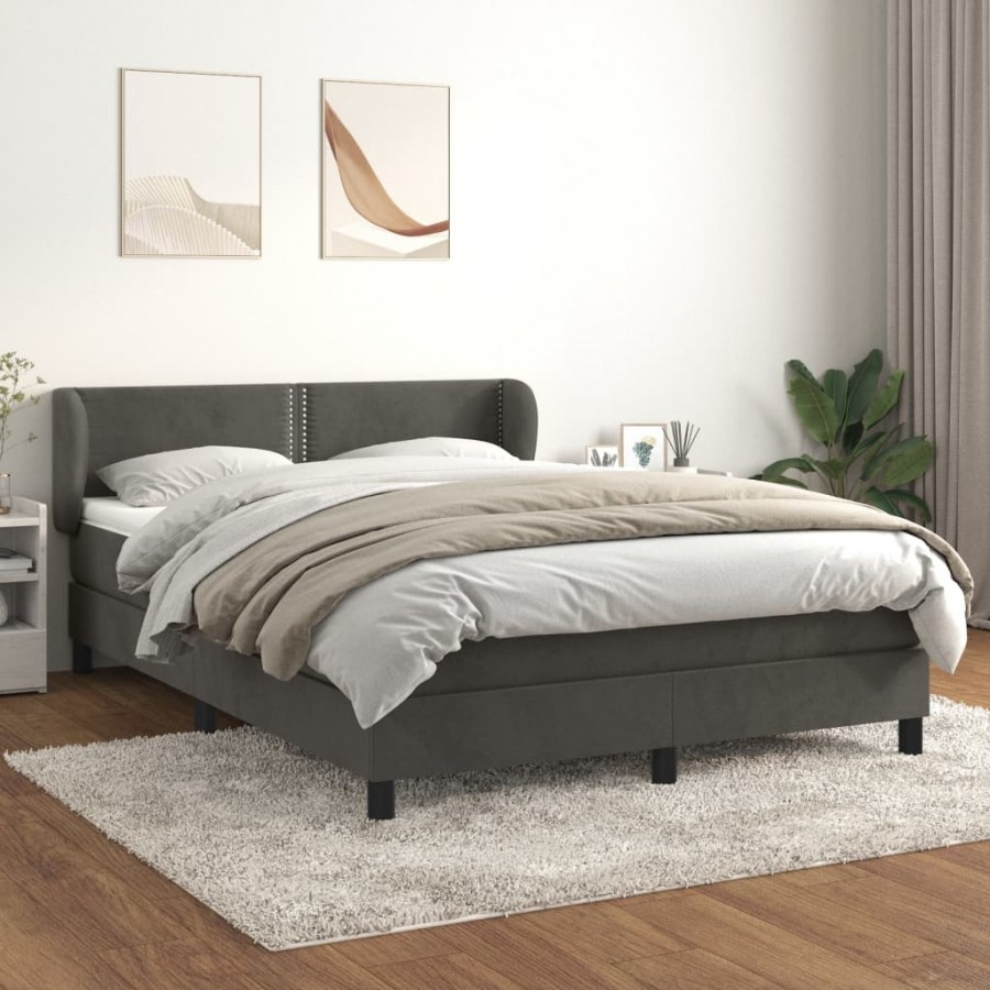 cadre de lit et matelas Gris foncé 140x200cm Velours