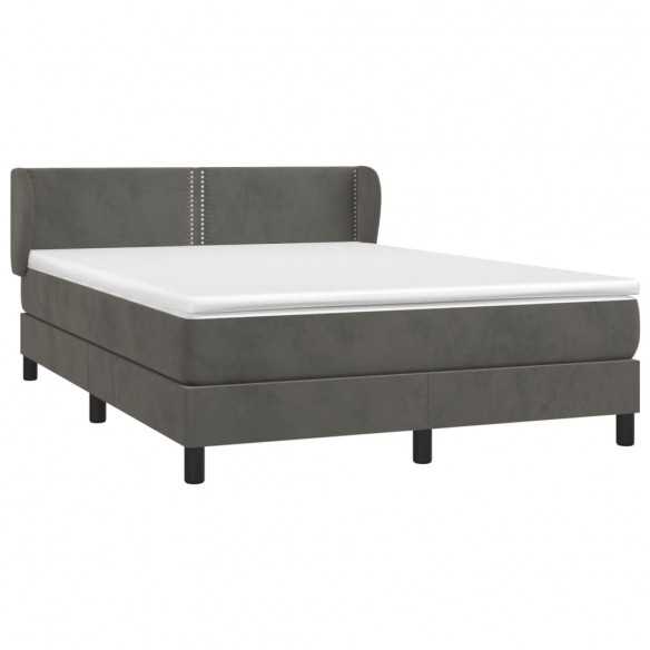 cadre de lit et matelas Gris foncé 140x200cm Velours