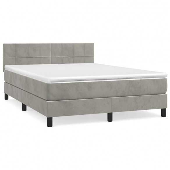 cadre de lit et matelas Gris clair 140x200cm Velours