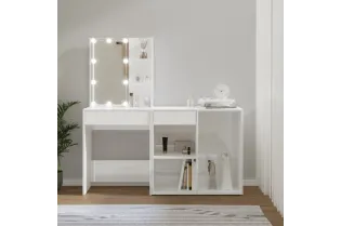 Coiffeuse à LED avec armoire Blanc brillant Bois d'ingénierie