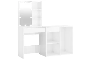 Coiffeuse à LED avec armoire Blanc brillant Bois d'ingénierie 2