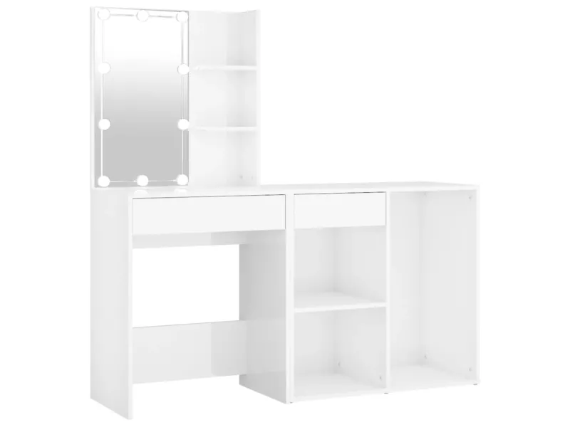 Coiffeuse à LED avec armoire Blanc brillant Bois d'ingénierie