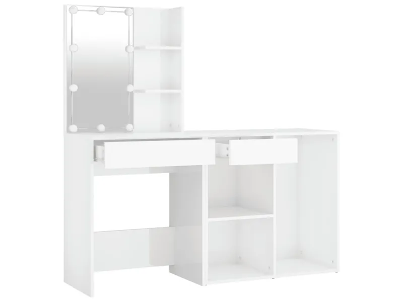 Coiffeuse à LED avec armoire Blanc brillant Bois d'ingénierie