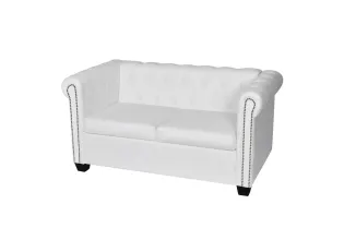 Canapé Chesterfield à 2 places cuir synthétique blanc