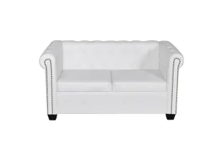 Canapé Chesterfield à 2 places cuir synthétique blanc 2