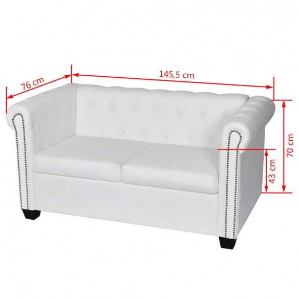 Canapé Chesterfield à 2 places cuir synthétique blanc