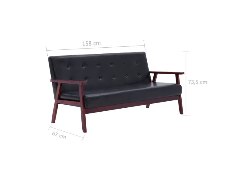 Canapé à 3 places Noir Similicuir