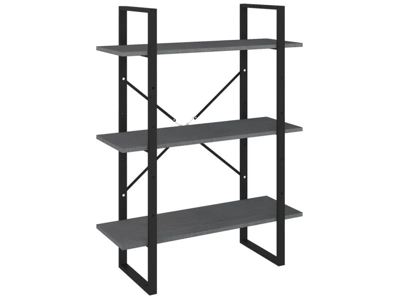 Bibliothèque à 3 niveaux Gris 80x30x105 cm Bois de pin massif