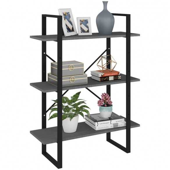 Bibliothèque à 3 niveaux Gris 80x30x105 cm Bois de pin massif