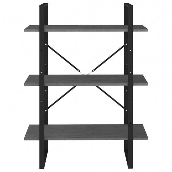 Bibliothèque à 3 niveaux Gris 80x30x105 cm Bois de pin massif