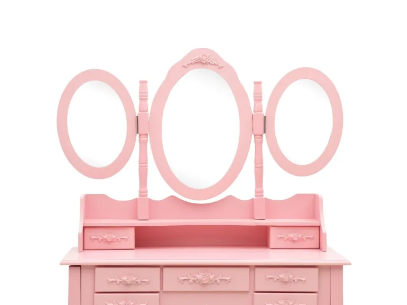 Coiffeuse avec tabouret et miroir pliable en 3 Rose