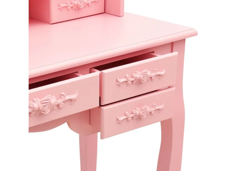 Coiffeuse avec tabouret et miroir pliable en 3 Rose