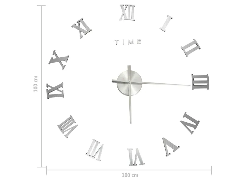 Horloge murale 3D Design moderne Argenté 100 cm XXL