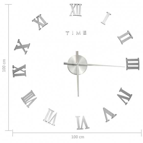 Horloge murale 3D Design moderne Argenté 100 cm XXL