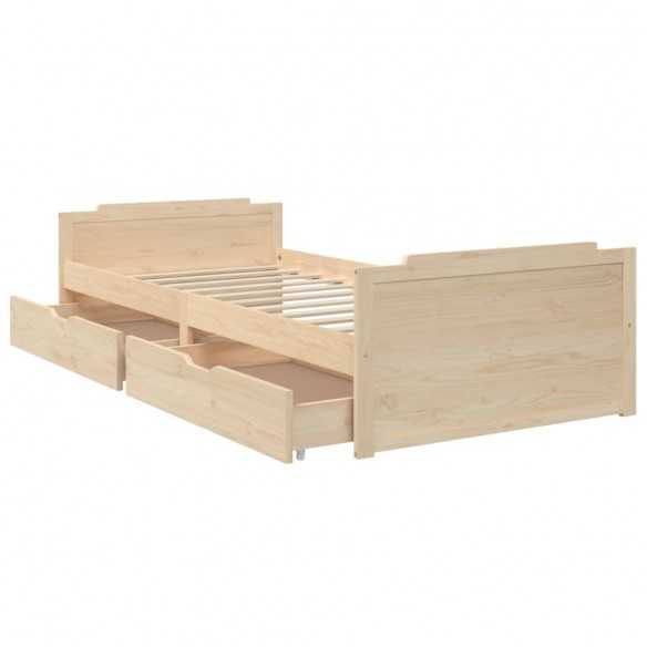 Lit avec tiroirs Bois de pin massif 90x200 cm