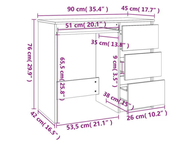 Bureau Noir 90x45x76 cm Aggloméré