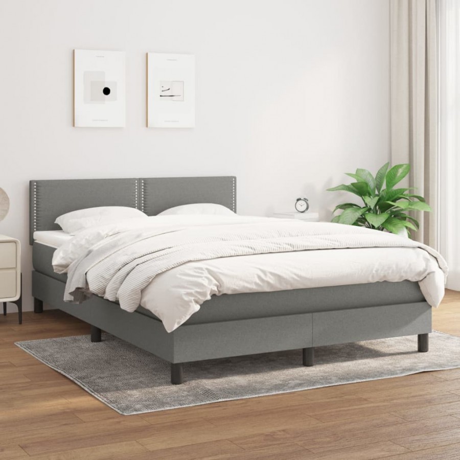 cadre de lit avec matelas Gris foncé 140x200cm Tissu