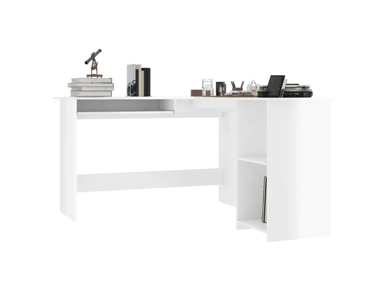 Bureau d'angle forme de L Blanc brillant 120x140x75cm Aggloméré