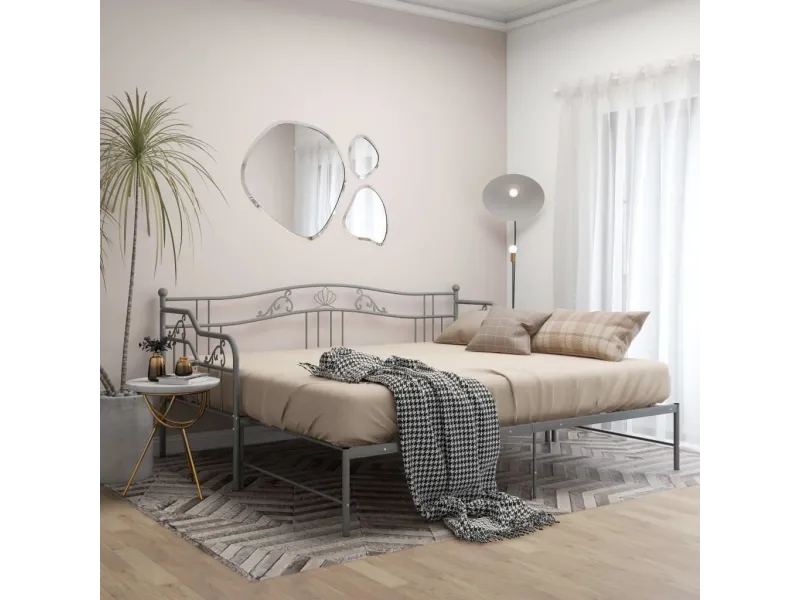 Cadre de canapé-lit extensible Gris Métal 90x200 cm