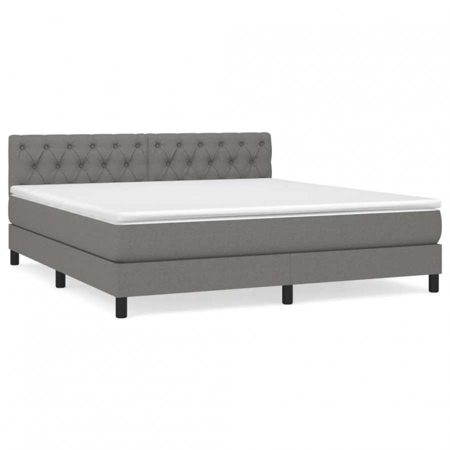 cadre de lit avec matelas Gris foncé 160x200cm Tissu