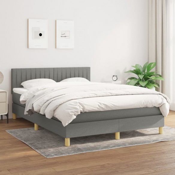 cadre de lit avec matelas Gris foncé 140x200cm Tissu