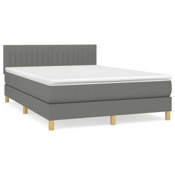 cadre de lit avec matelas Gris foncé 140x200cm Tissu