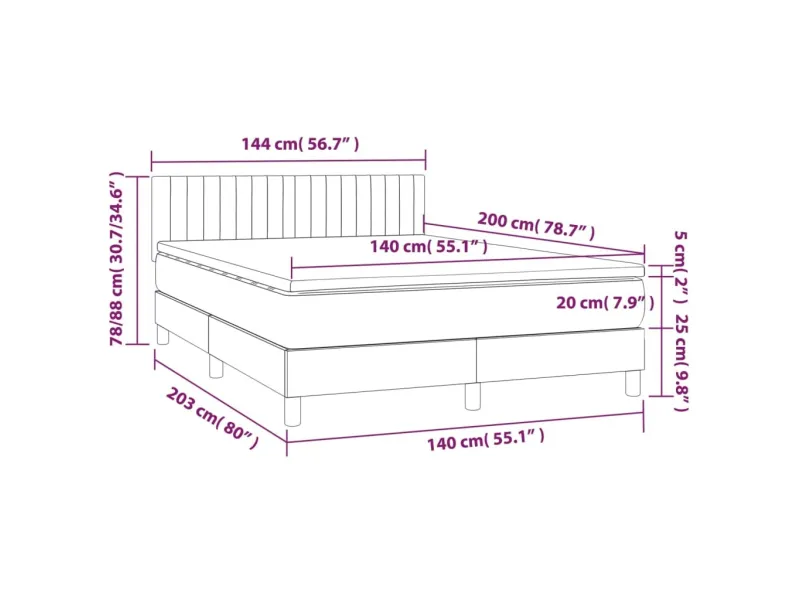 cadre de lit avec matelas Gris foncé 140x200cm Tissu