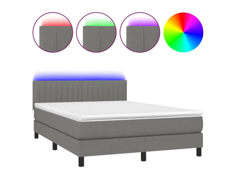 cadre de lit et matelas et LED Gris foncé 140x200 cm