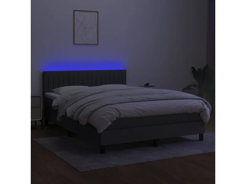 cadre de lit et matelas et LED Gris foncé 140x200 cm