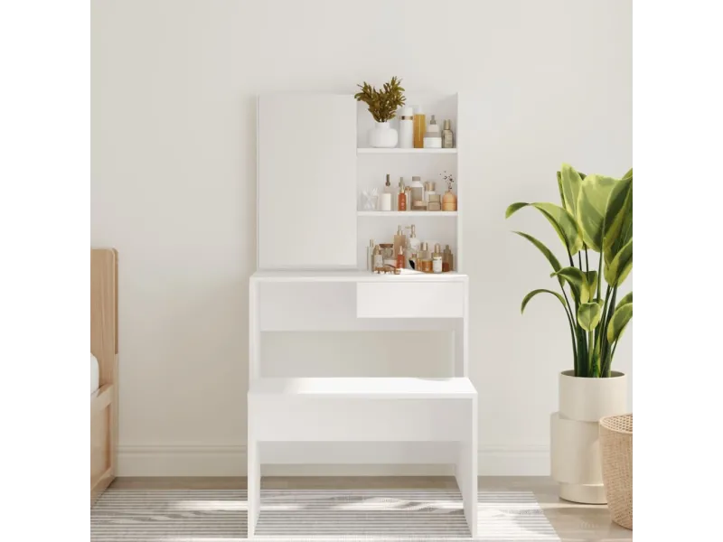 Coiffeuse avec miroir Blanc 74,5x40x141 cm