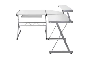 Bureau d'ordinateur d'angle Blanc 132x112x99 cm Bois ingénierie 2