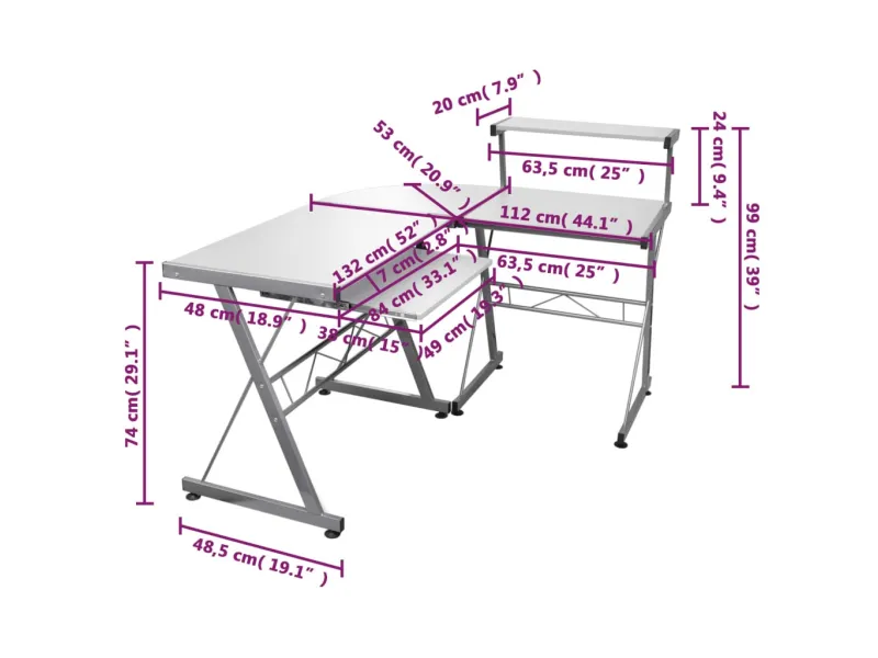 Bureau d'ordinateur d'angle Blanc 132x112x99 cm Bois ingénierie