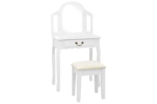 Coiffeuse et tabouret Blanc 65x36x128 cm Bois de paulownia MDF