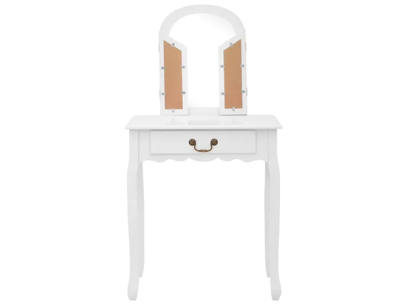 Coiffeuse et tabouret Blanc 65x36x128 cm Bois de paulownia MDF
