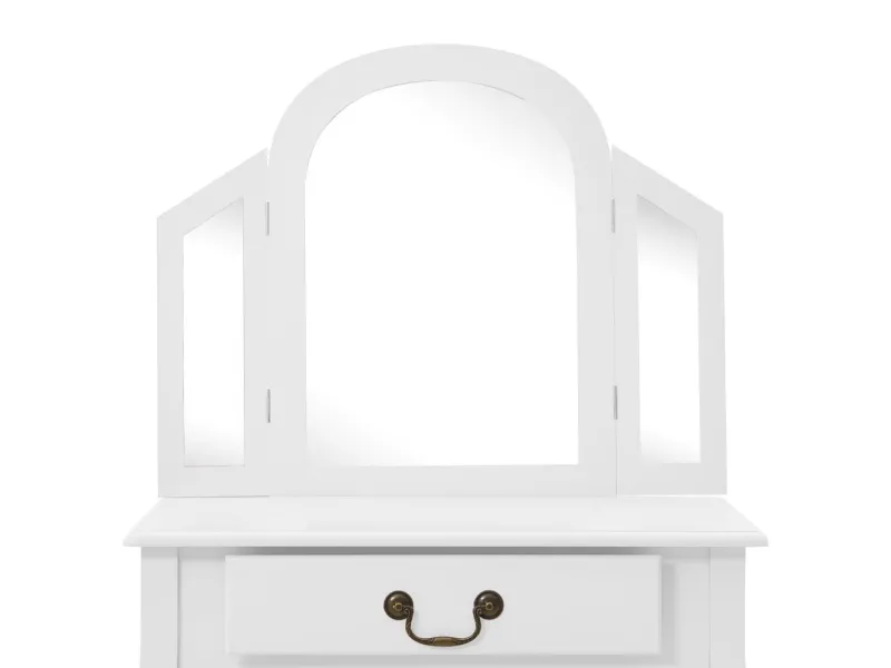 Coiffeuse et tabouret Blanc 65x36x128 cm Bois de paulownia MDF