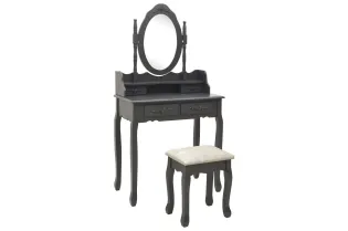 Ensemble de coiffeuse avec tabouret Gris 75x69x140 cm Paulownia