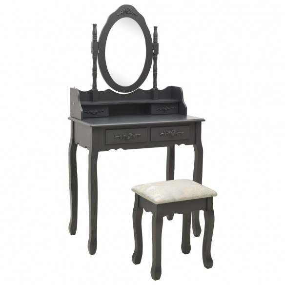 Ensemble de coiffeuse avec tabouret Gris 75x69x140 cm Paulownia