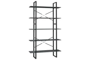 Bibliothèque à 5 niveaux Gris 100x30x175 cm Bois de pin 2